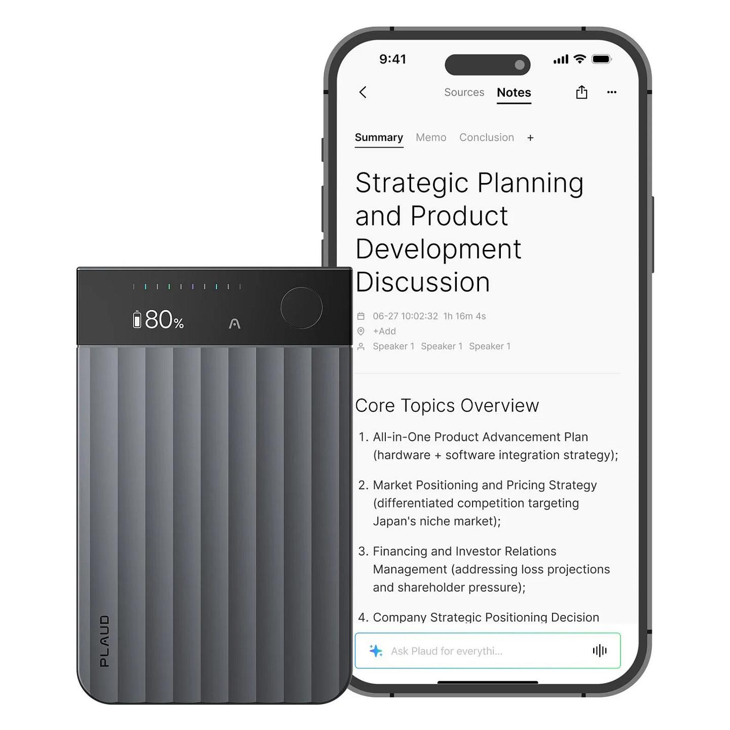Regjistrues Zëri PLAUD Note Pro / AI / 64GB / AMOLED 0.95" / 50 Orë – Zezë - 3