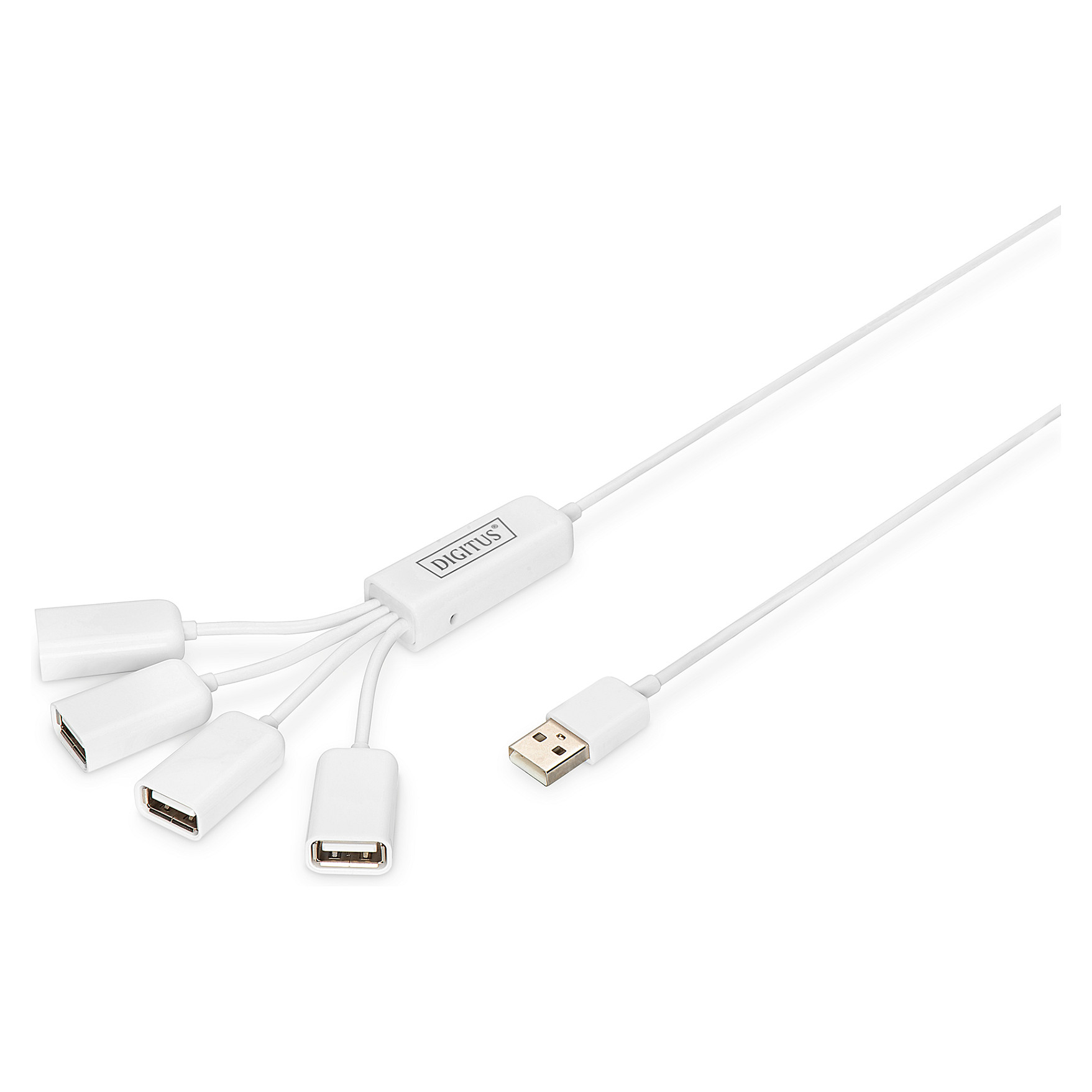 HUB USB 2.0 DIGITUS / 4‑Port (4x A2.0) / Kabllo e integruar - Bardhë - 1