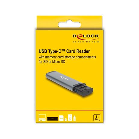 Lexues Kartelash DeLOCK 91018 / SD / microSD / USB 3.2 Gen 1 / USB-A / USB-C / 5 Gbit/s / 9 Fole për Kartela - Gri & Zezë - 9