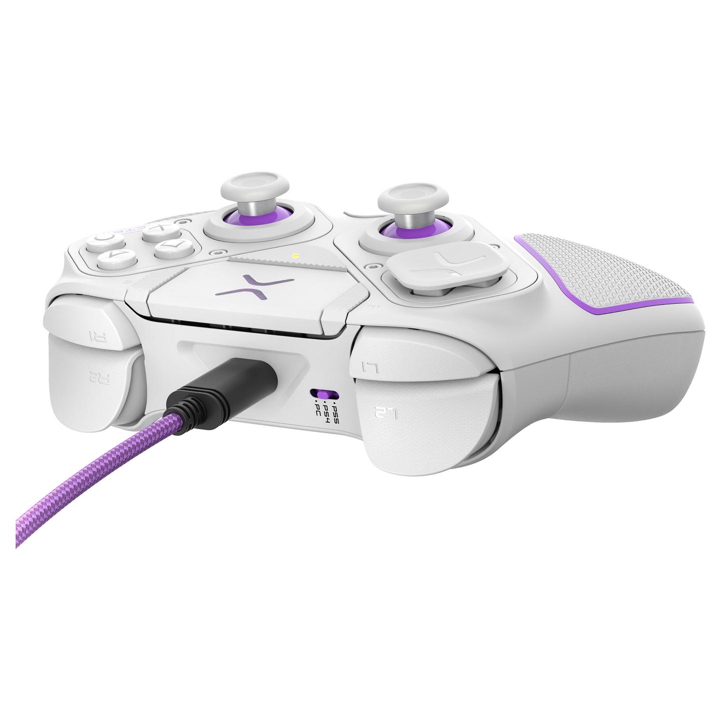 Kontroller Gaming PDP Victrix Pro BFG / 052-002-WH / Wireless + USB-C / PS5, PS4 & PC / Modular / 2000 mAh / 20 orë – Bardhë/Vjollcë - 8