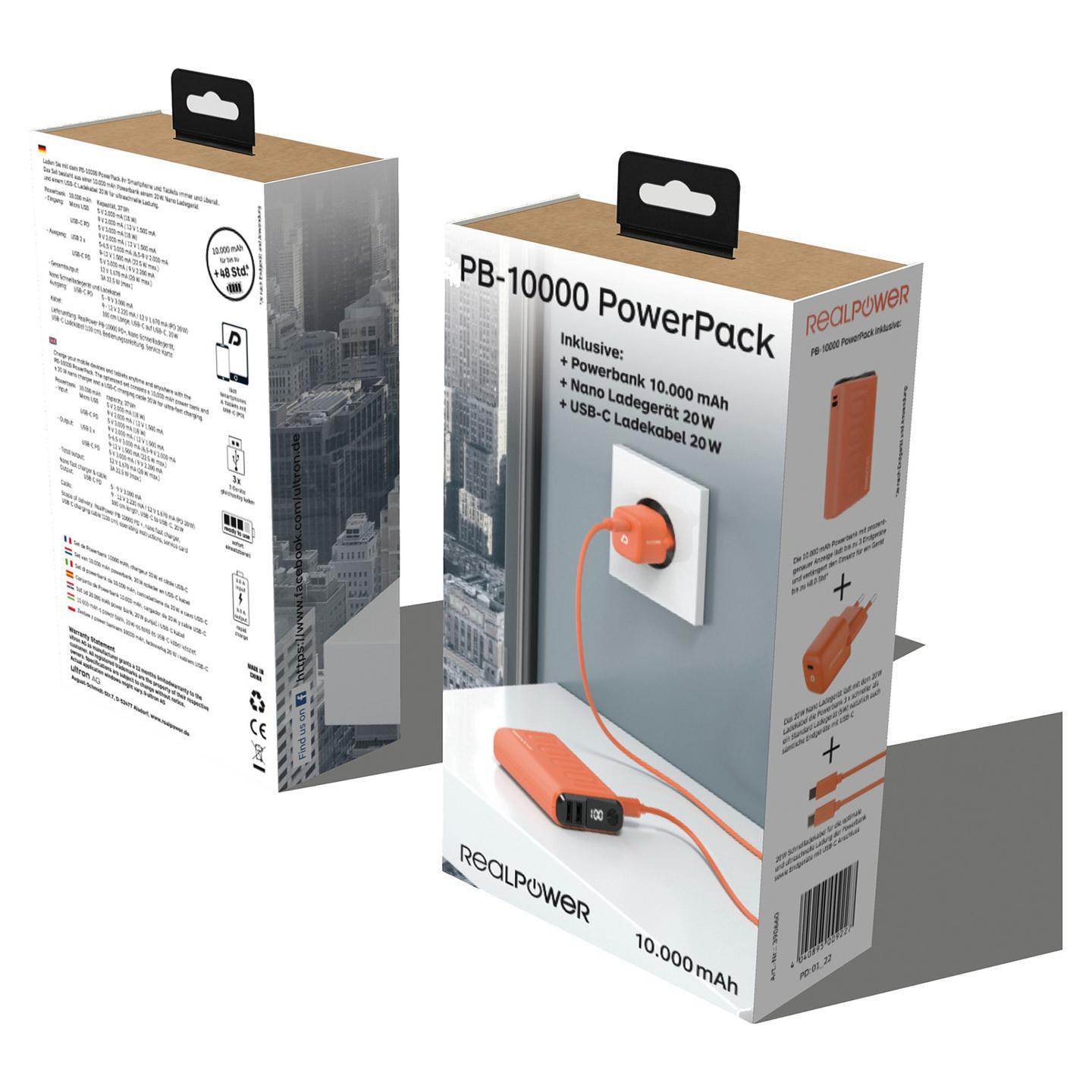 Powerbank Ultron PB-10000 / 10000mAh / 2x USB-A + USB-C – Portokalli - 5