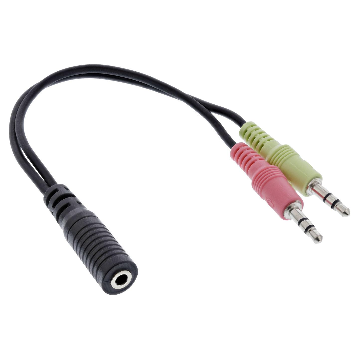 Adapter Audio InLine 99312I, 2x 3.5mm në 3.5mm 4-pin, CTIA, 0.15m – Zezë