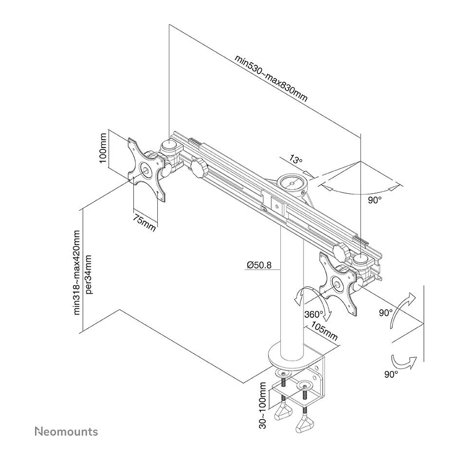 Mbajtëse për Monitor Neomounts Tischhalterung për dy Flakëbilde deri në 30" (76 cm) 8KG FPMA-D700D - 4