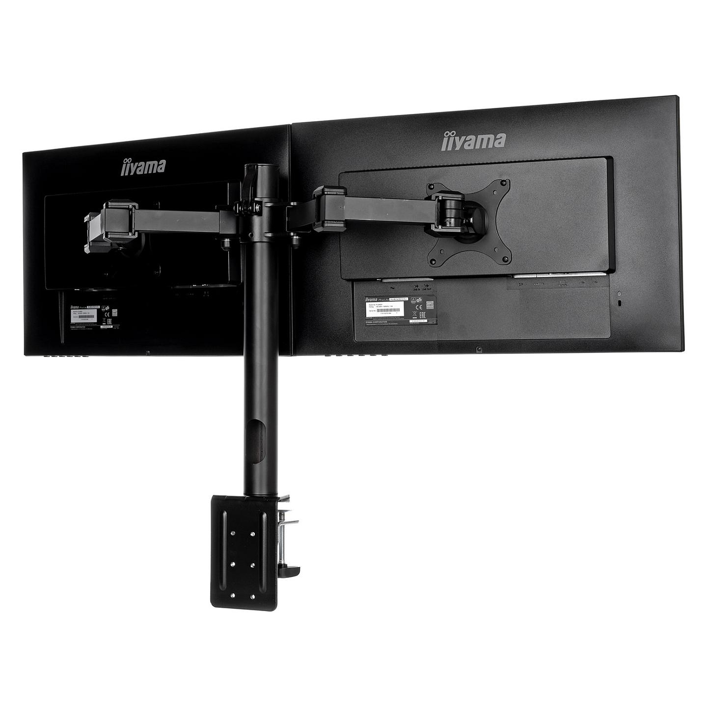 Mbajtëse për Monitor iiyama DS1002C-B1 / 2 Monitorë / 10"-32" / 10kg për Monitor / Clamp / Rregullim Lartësie 200-400mm / Tilt -85° deri +15° / Swivel 180° / Pivot 90° - Zezë - 8