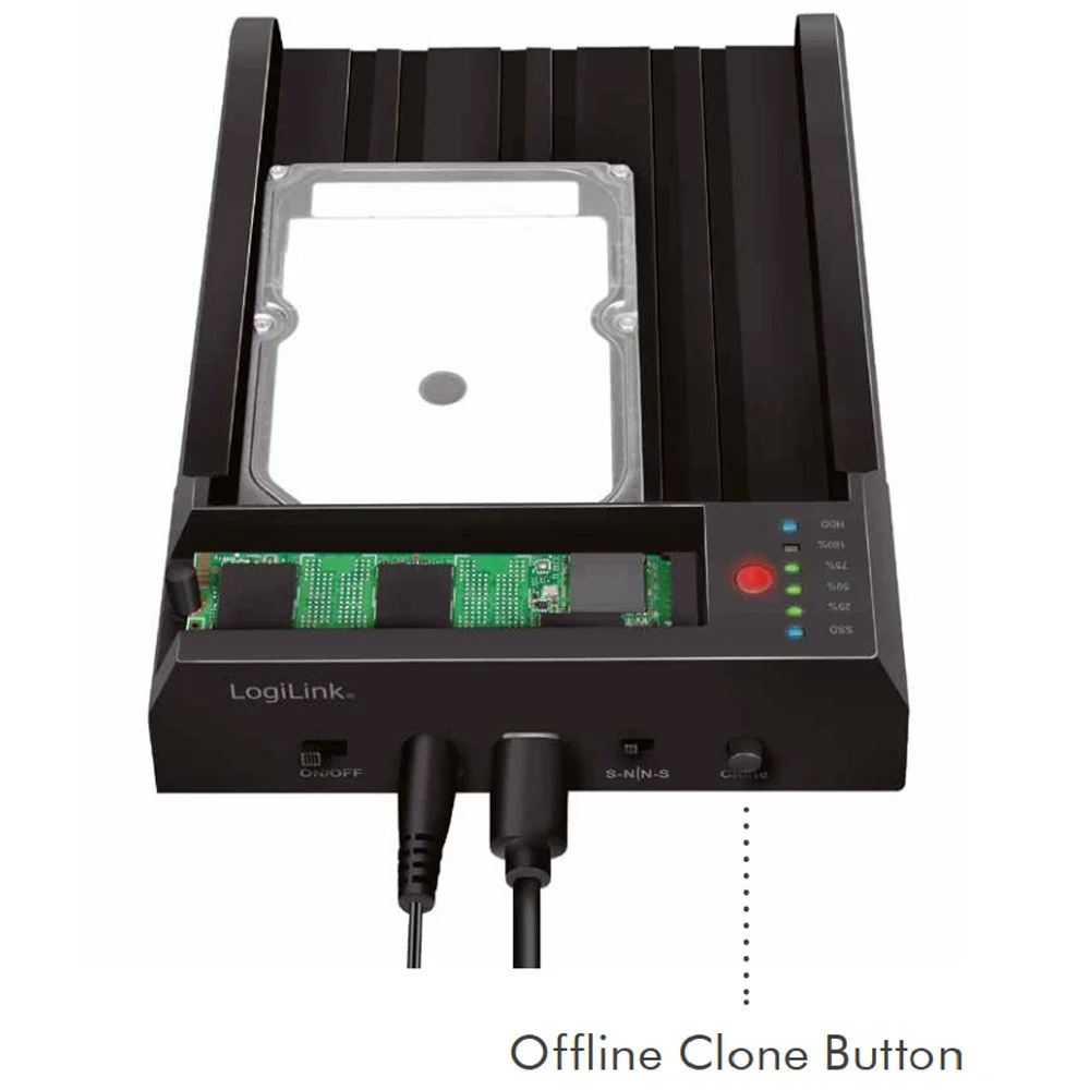 Docking Station LogiLink QP0031 / USB 3.2 Gen 2 / 2-Bay / 2.5"/3.5" SATA HDD/SSD / M.2 NVMe / 10Gbps / Offline Cloning / USB-C - Zezë - 2