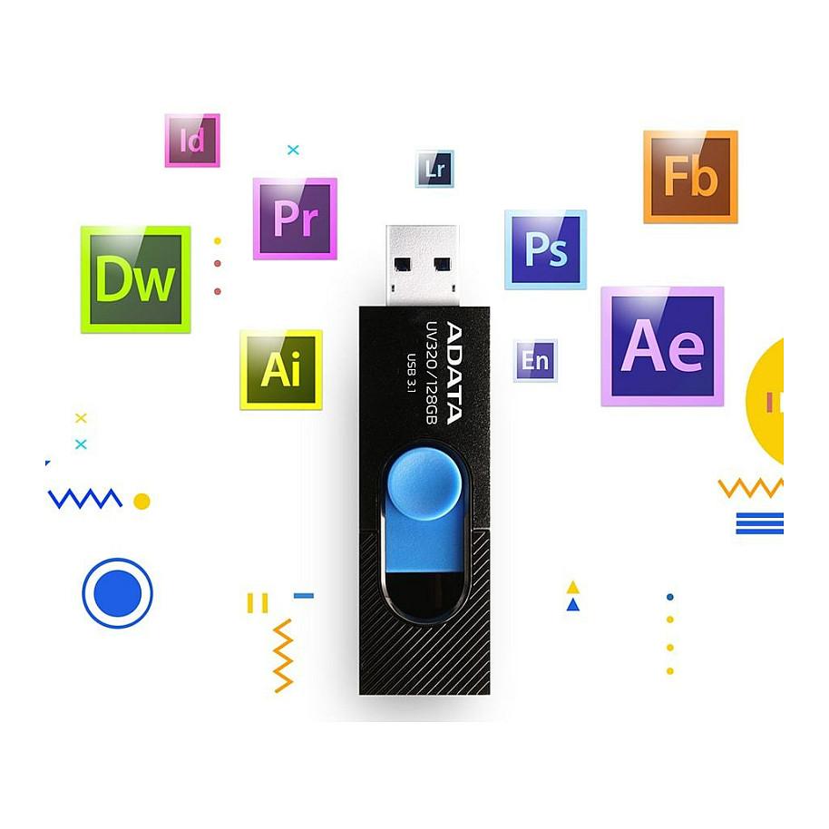 USB Flash Drive ADATA UV320 / 128GB / USB 3.2 Gen 1 / USB Type-A / deri 100MB/s Lexim / Dizajn rrëshqitës / 55 × 19.5 × 10.2mm / 7.9g - Zezë/Blu - 4