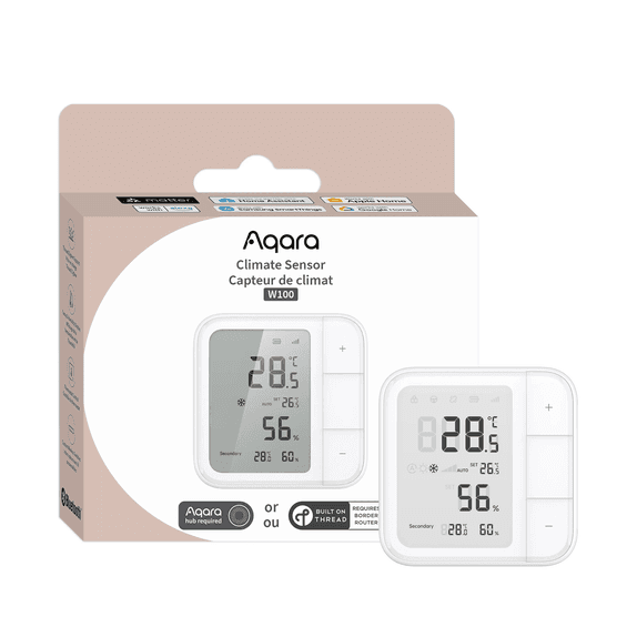 Sensor Temperature dhe Lagështie Aqara W100 TH-S04D, Ekran LCD 3,4", Zigbee, Thread, Bluetooth, Matter - Bardhë - 2