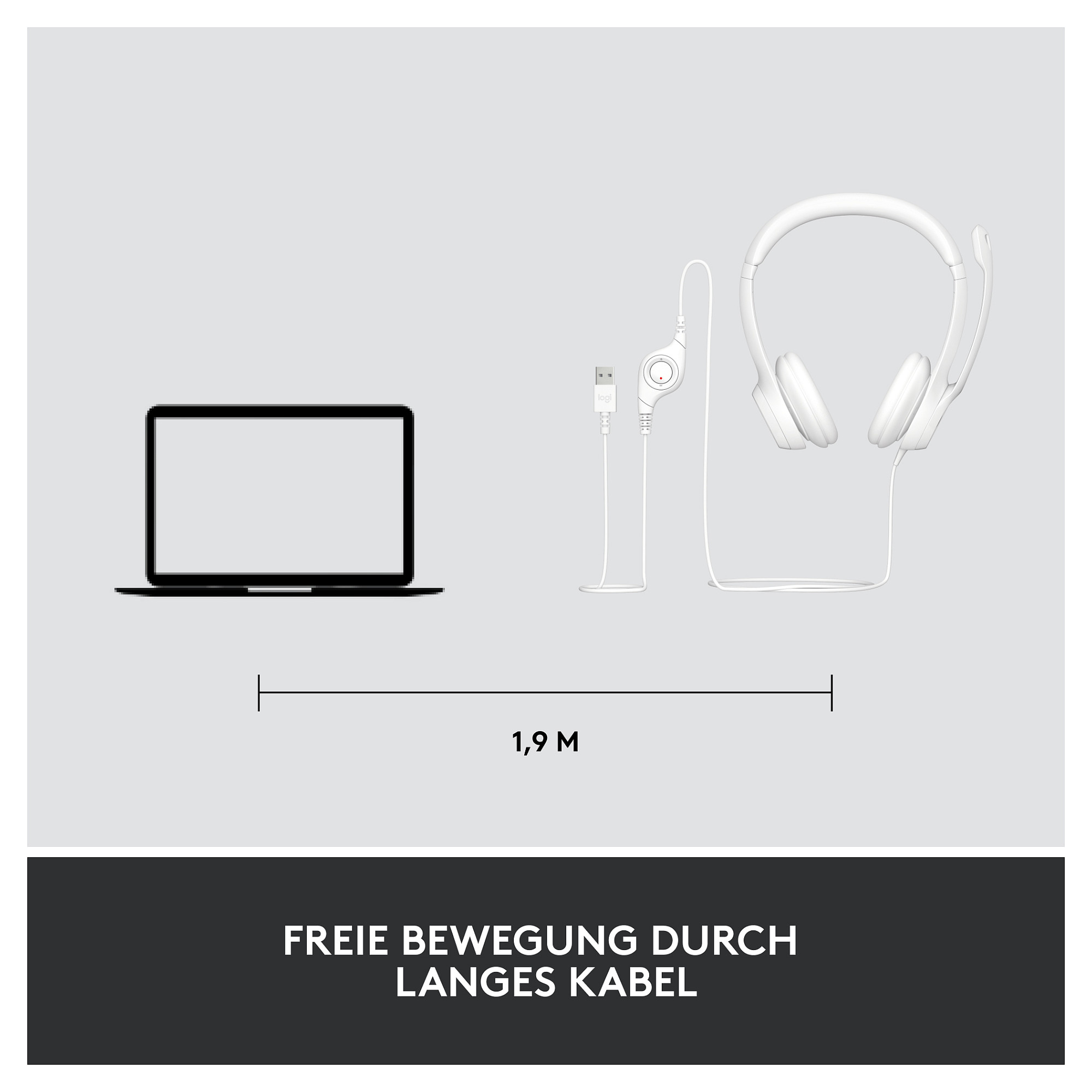 Kufje Logitech H390, USB-A, të bardha - 14