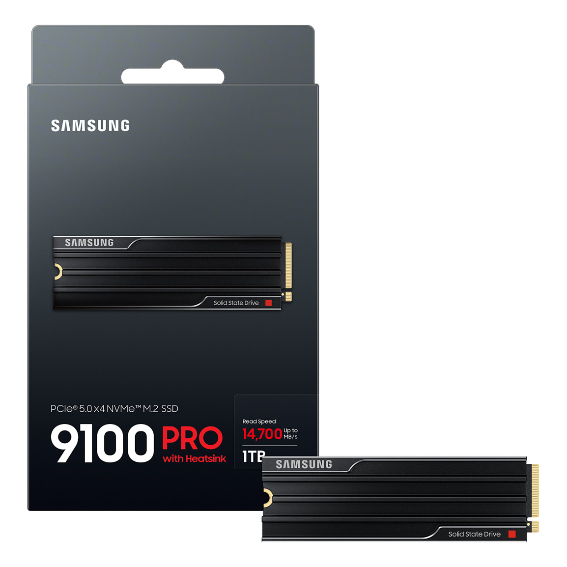 SSD e Brendshme Samsung 9100 PRO 1TB Internal M.2 NVMe PCIe 5.0 SSD with Heatsink – 14,700 MB/s Read, 13,300 MB/s Write, Gaming - 3