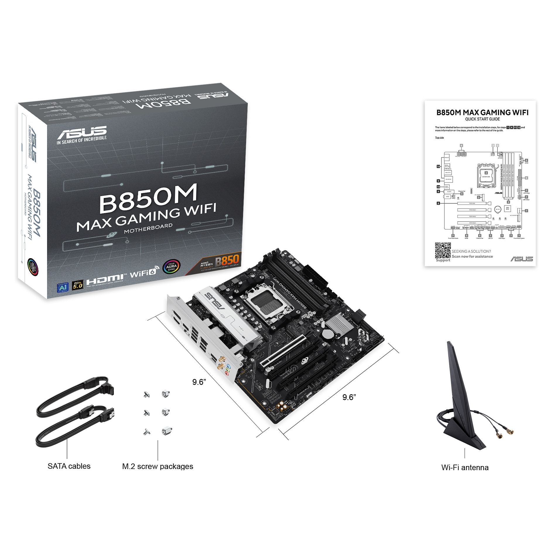 Pllakë Amë AMD AM5 ASUS B850M MAX GAMING WIFI / DDR5 / mATX / HDMI+DP - 8