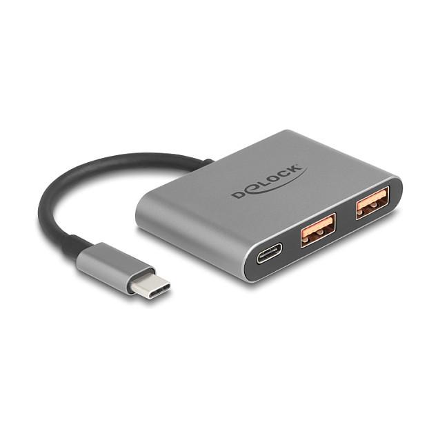 Hub USB DeLOCK 64337 / 3 Porta / 1× USB-C + 2× USB-A / 10 Gbps / 0.1 m - Gri