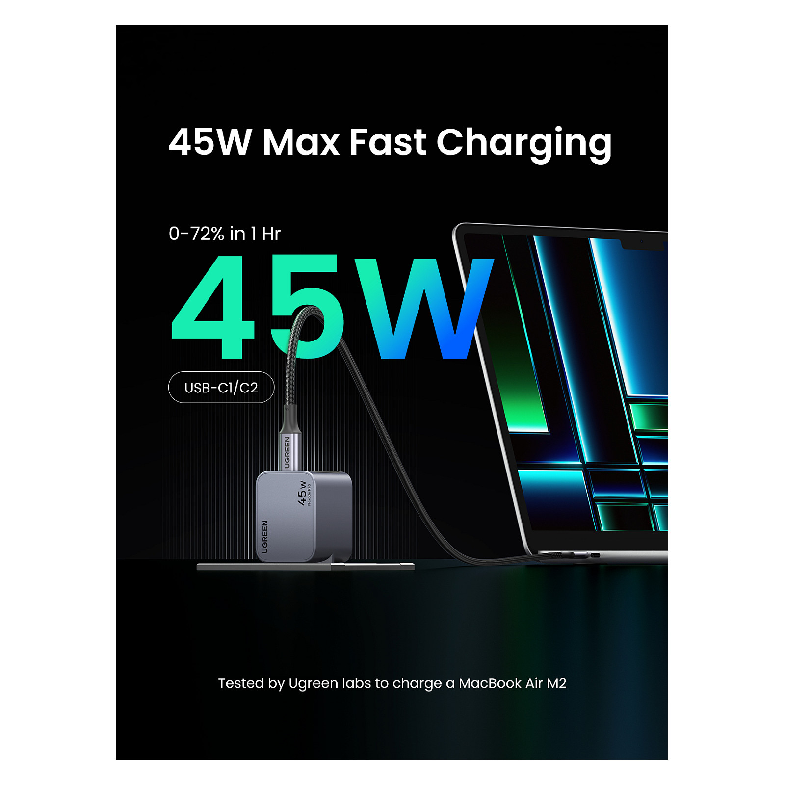 Adapter UGREEN Nexode Pro 45W me 2 Porta USB-C GaN / EU - Gri - 4
