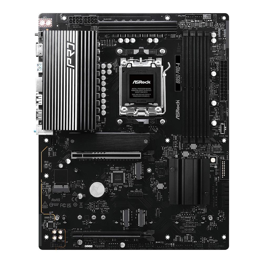 Pllakë Amë ASRock B850 Pro-A, AM5, B850, DDR5, ATX, 4× DIMM, 4× M.2, PCIe 5.0, 2.5GbE LAN-Zezë