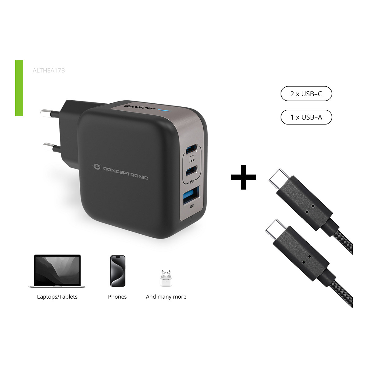Adapter Conceptronic ALTHEA17B / 67W / 2x USB-C / 1x USB-A / QC 3.0 / PPS - Zezë - 4