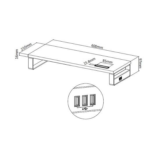 Mbajtëse për Monitor EQUIP 650881, 1 monitor, deri 15kg, 3 × USB 2.0 - Zezë - 8