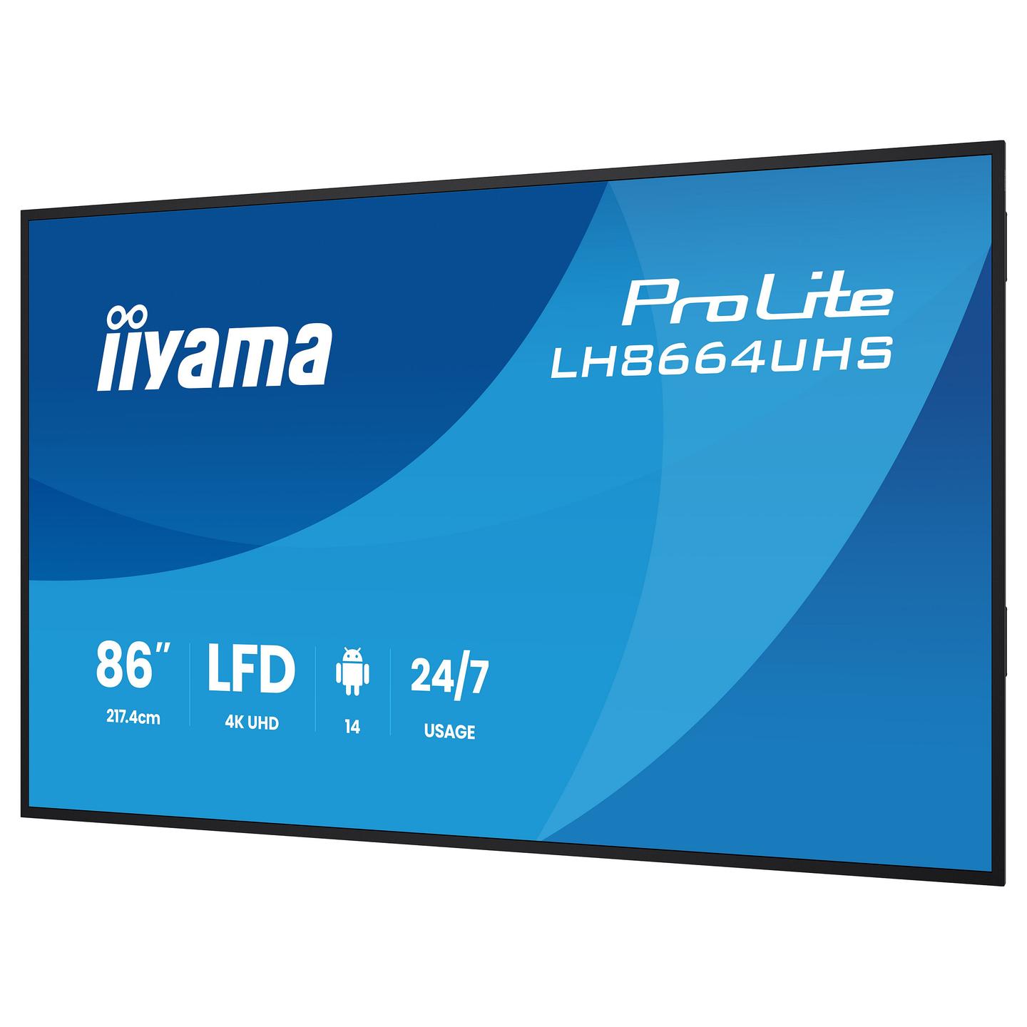 Digital Signage iiyama ProLite LH8664UHS-B3AG, 85.6", 4K UHD, IPS, 500cd/m², HDMI, USB-C - Zezë - 6