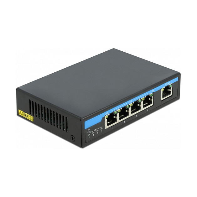 Delock / 4 porta Gigabit PoE+ / 1× RJ45 Uplink / Managed Switch / 60W / Metalik / Fanless / - 1