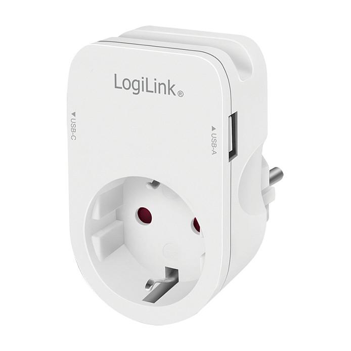 Adapter USB LogiLink PA0259 / 1x USB-A / 1x USB-C / 17W / Prizë CEE 7/3 / Mbajtëse Smartphone – Bardhë - 1
