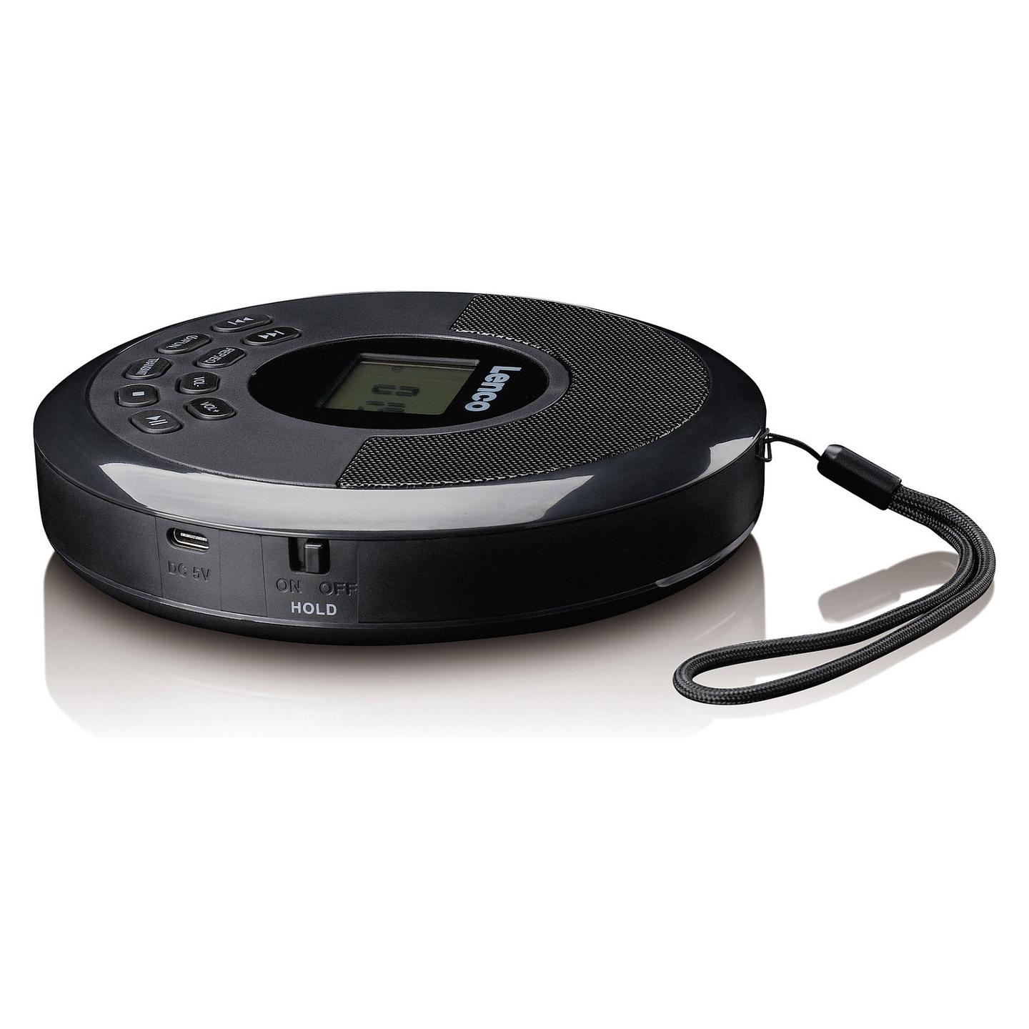 CD Player portativ Lenco CD-340BK, DAB+, FM, Memorie kundër goditjeve 40 s, Ekran LCD, Dalje për kufje 3,5 mm, Bluetooth - Zezë - 3