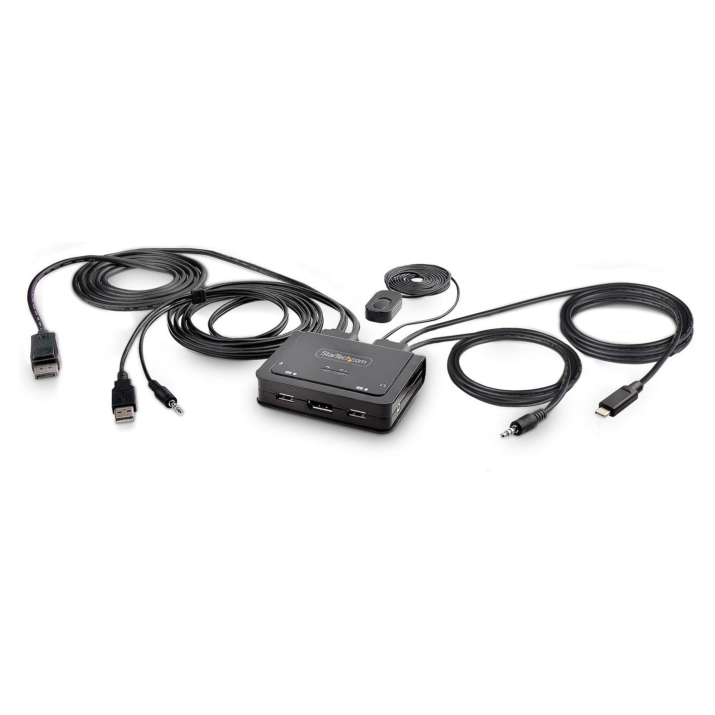 KVM Switch StarTech.com C2-D46-UAC-CBL-KVM, 2 porta, USB-C dhe DisplayPort, 4K 60Hz, kabllo të integruara - Zezë