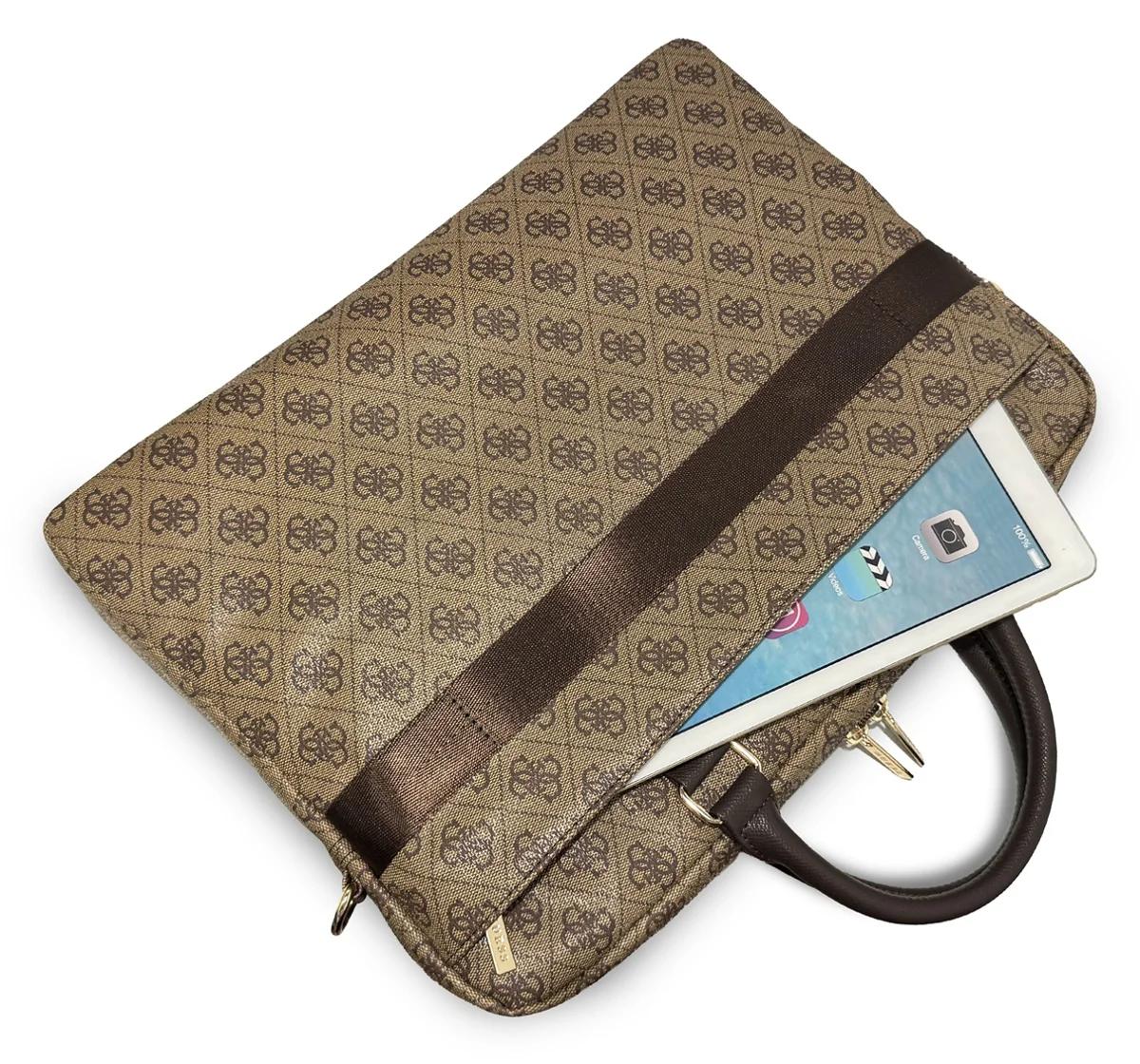 Çantë për Laptop GUESS PU 4G Stripe Metal Logo, 14" - Kafe - 4