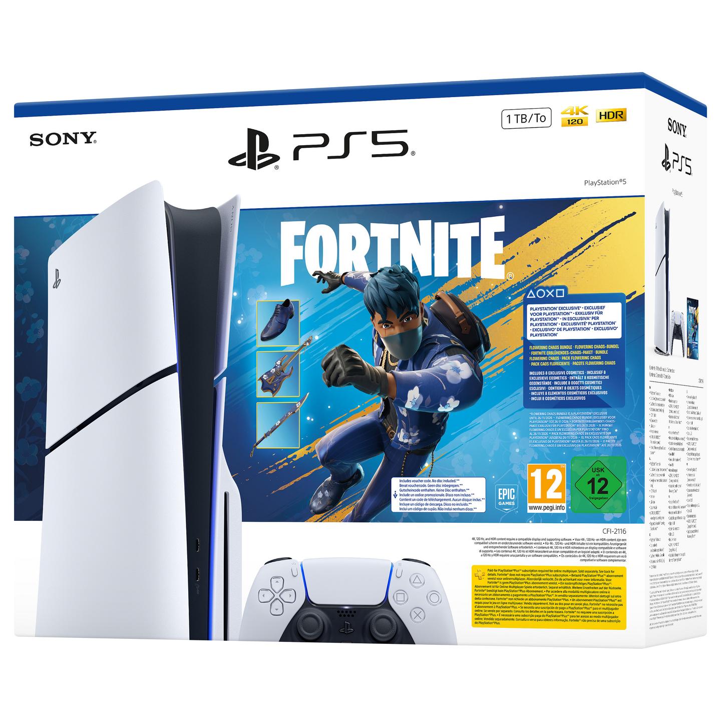 Konzolë Sony PlayStation 5 Slim / 1 TB SSD / Disk Drive / Fortnite Flowering Chaos Bundle / DualSense / 4K / Deri 120 FPS – Zezë/Bardhë - 5