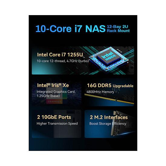 NAS TerraMaster U12-500 Plus, 12 Bay, Intel Core i7-1255U, 16GB DDR5, 2 × 10GbE, 2U Rackmount - Gri - 5