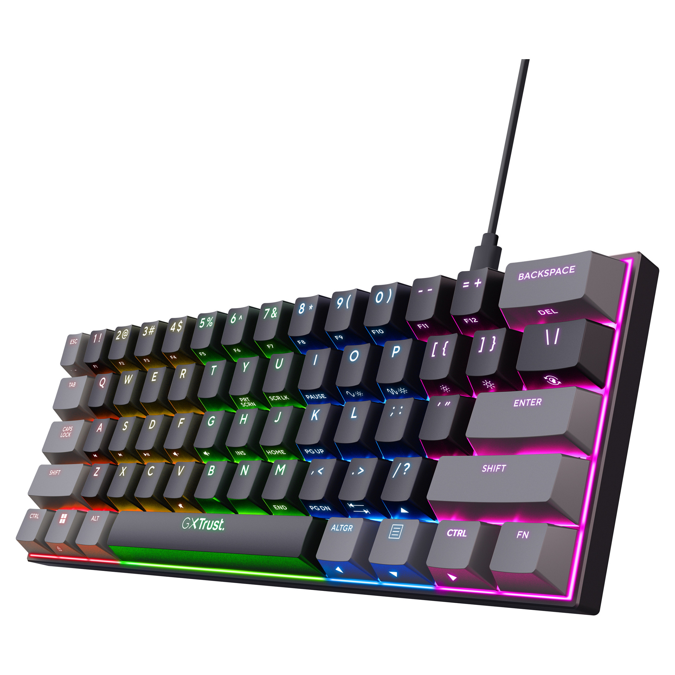 Tastierë Gaming Trust GXT 867 Acira / Wired / QWERTZ / Mekanike / RGB LED / 60% / 61 Taste - Zezë/Gri