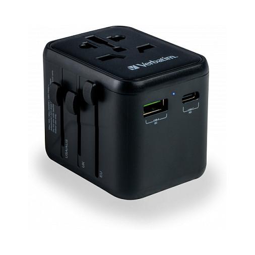 Adapter Verbatim 49544, Universal Udhëtimi, USB-C PD 20W, USB-A QC 3.0 18W, 100–250V - Zezë - 6
