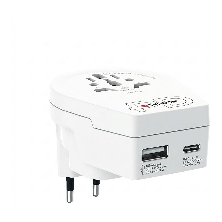 Adapter Udhëtimi SKROSS World to UK USB AC20PD / 1x USB-C PD 20W / 1x USB-A / Type G / 2 & 3-Pin / 100-250V / 16A / Universal – Bardhë - 4