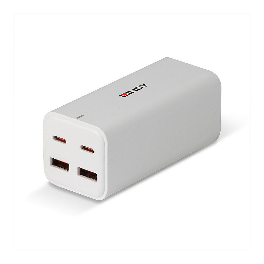 Adapter Lindy 73441 / GaN / 100W / 2x USB-A / 2x USB-C / Fast Charging / 1.5m - Bardhë - 2