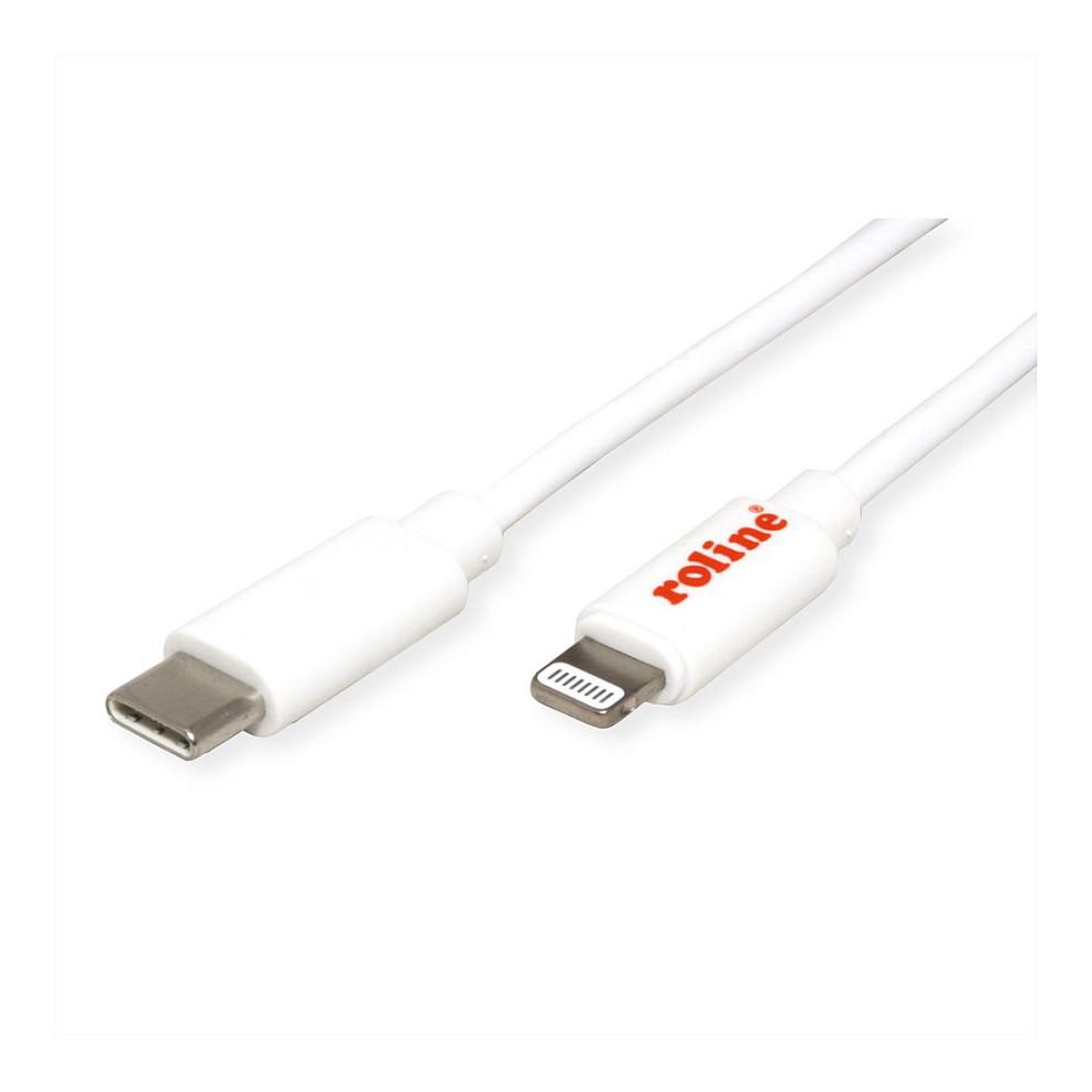 Kabllo ROLINE 11.02.8335, USB-C në Lightning, USB 2.0, 480 Mbps, 1 m - Bardhë