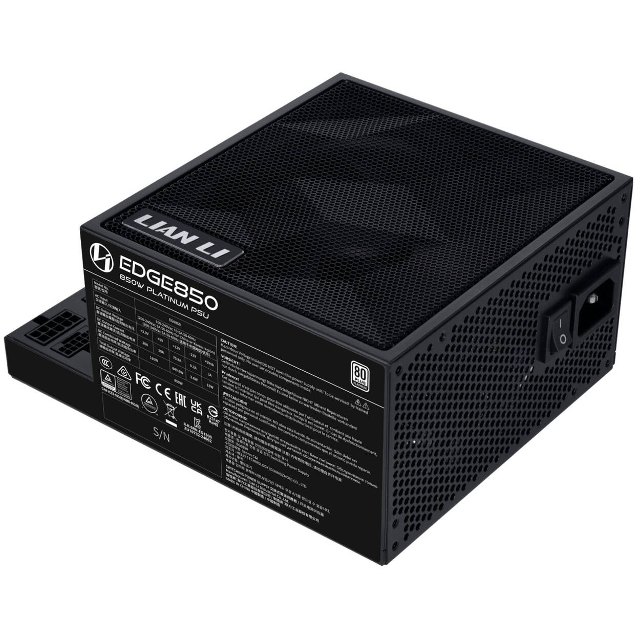 Furnizues Energjie Lian Li EDGE EG0850 / 850W / ATX 3.1 / 80 PLUS Platinum / Cybenetics Platinum / PPLP Platinum / PCIe 5.1 / Plotësisht Modular / L-Shape - Zezë - 3