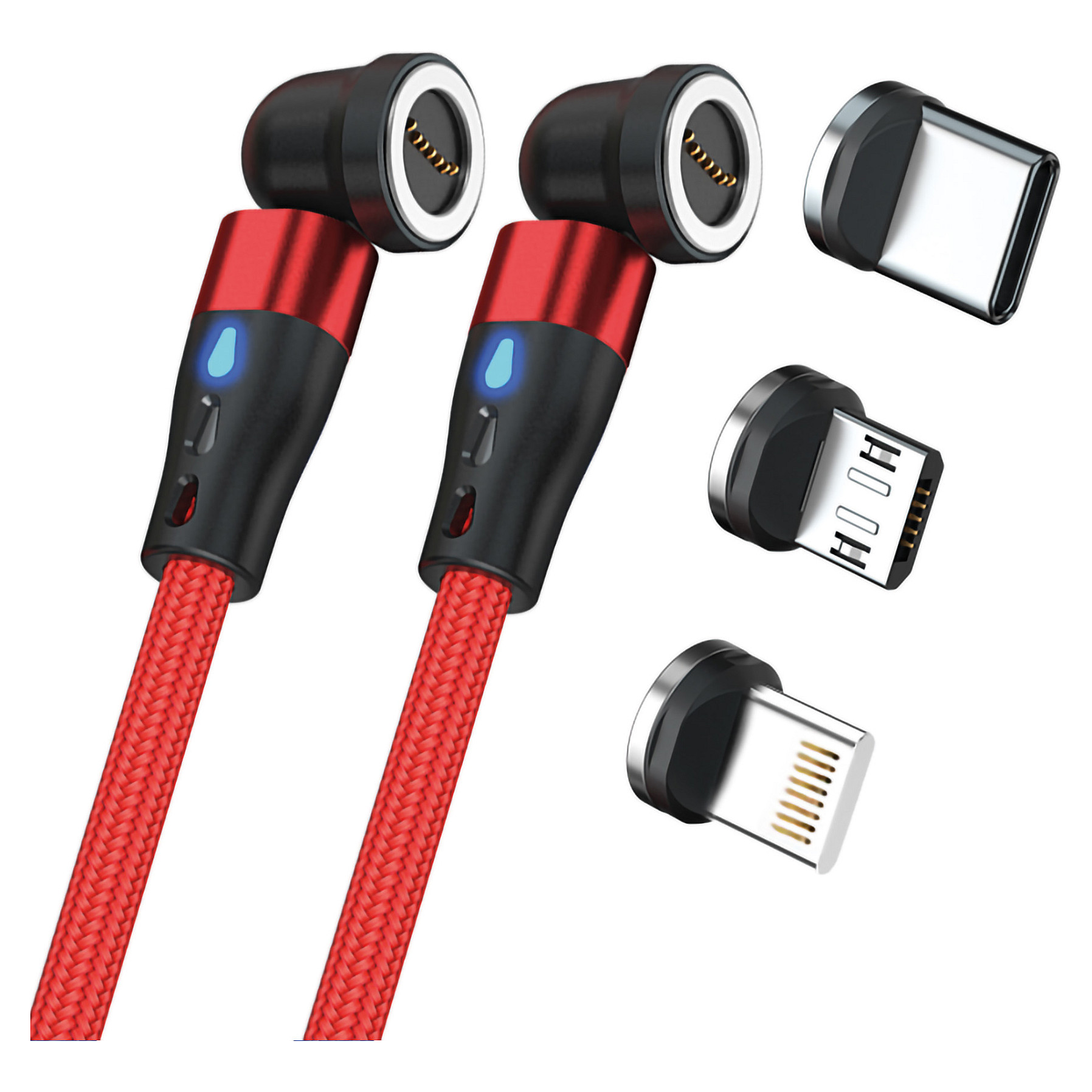 Kabllo RealPower MagneticCharge2 / USB-A → USB-C / Magnetike / 1m / 6 Adapterë – Kuqe