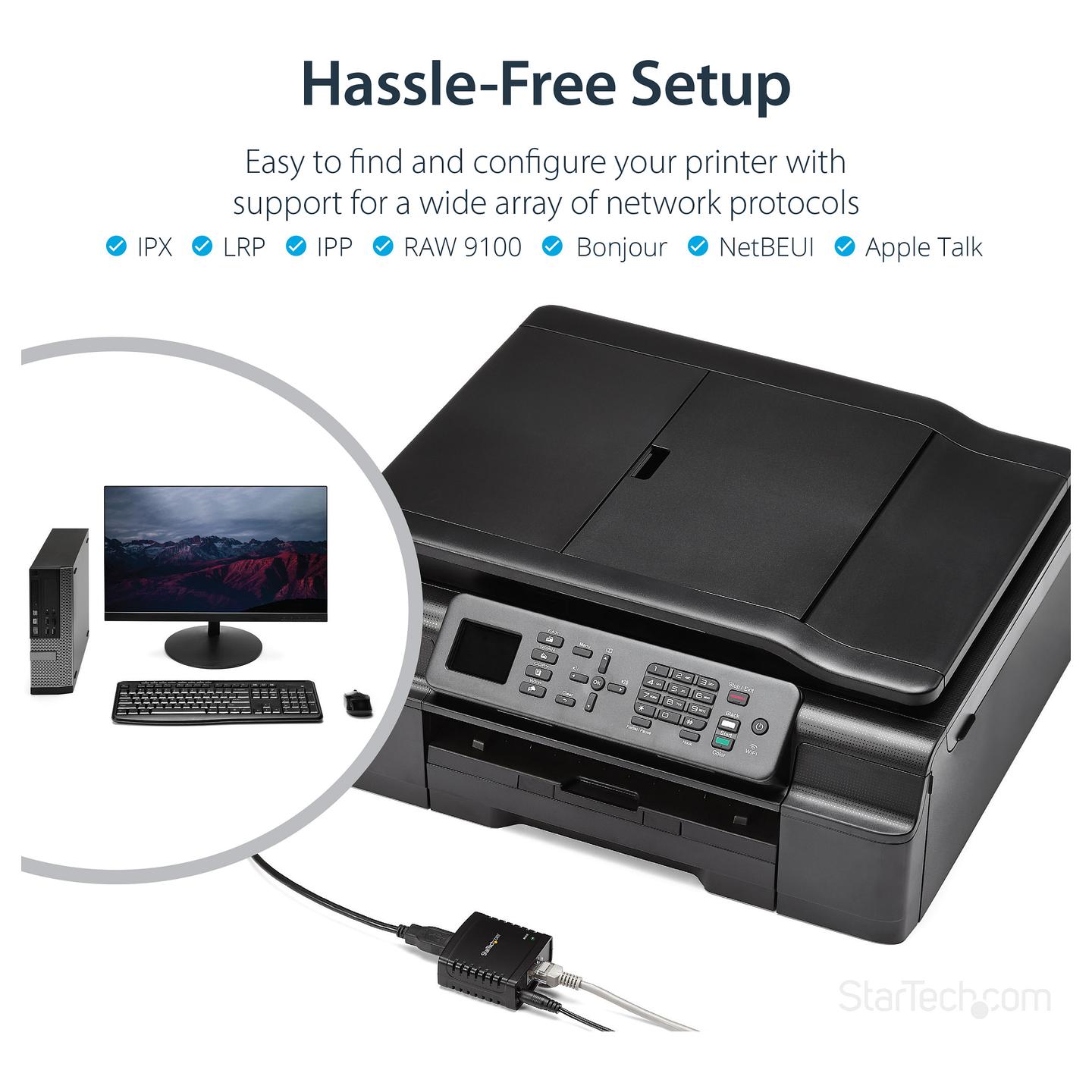 Print Server StarTech.com PM1115U2, Adapter për Lidhjen e Printerit USB në Rrjet, USB 2.0, Fast Ethernet 10/100Mbps, 1x RJ45 - Zezë - 8