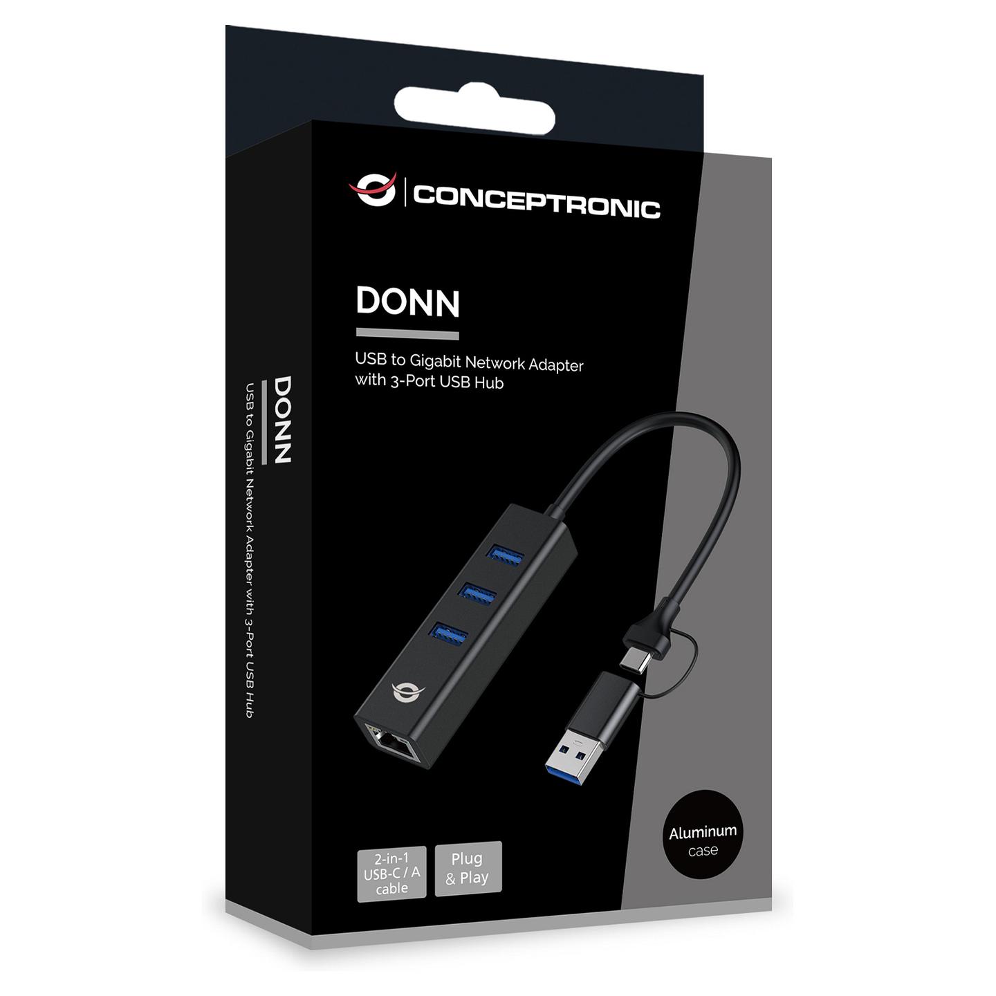 Hub Conceptronic DONN07BA, 3x USB-A, Gigabit Ethernet, USB 3.2 Gen 1, 5Gbps - Zezë - 7