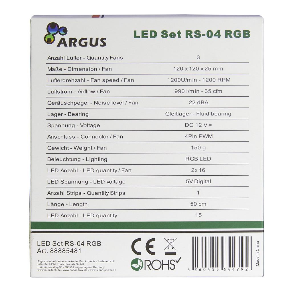 Ftohës për Kasë Inter-Tech Argus RS-04, 3x 120mm, PWM, 1200 RPM, RGB, shirit LED 50 cm - Zezë - 7