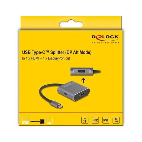 Hub USB DeLOCK 87867 / USB-C / HDMI + DisplayPort / MST / DisplayPort 1.4 / 2x 4K @ 60Hz / Power Delivery 100W / 0.15 m - Gri - 2