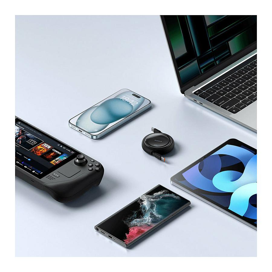 Kabllo USB Baseus Free2Draw Mini, USB-C, USB-C, 1m, 100W PD, Retraktuese - Zezë - 6
