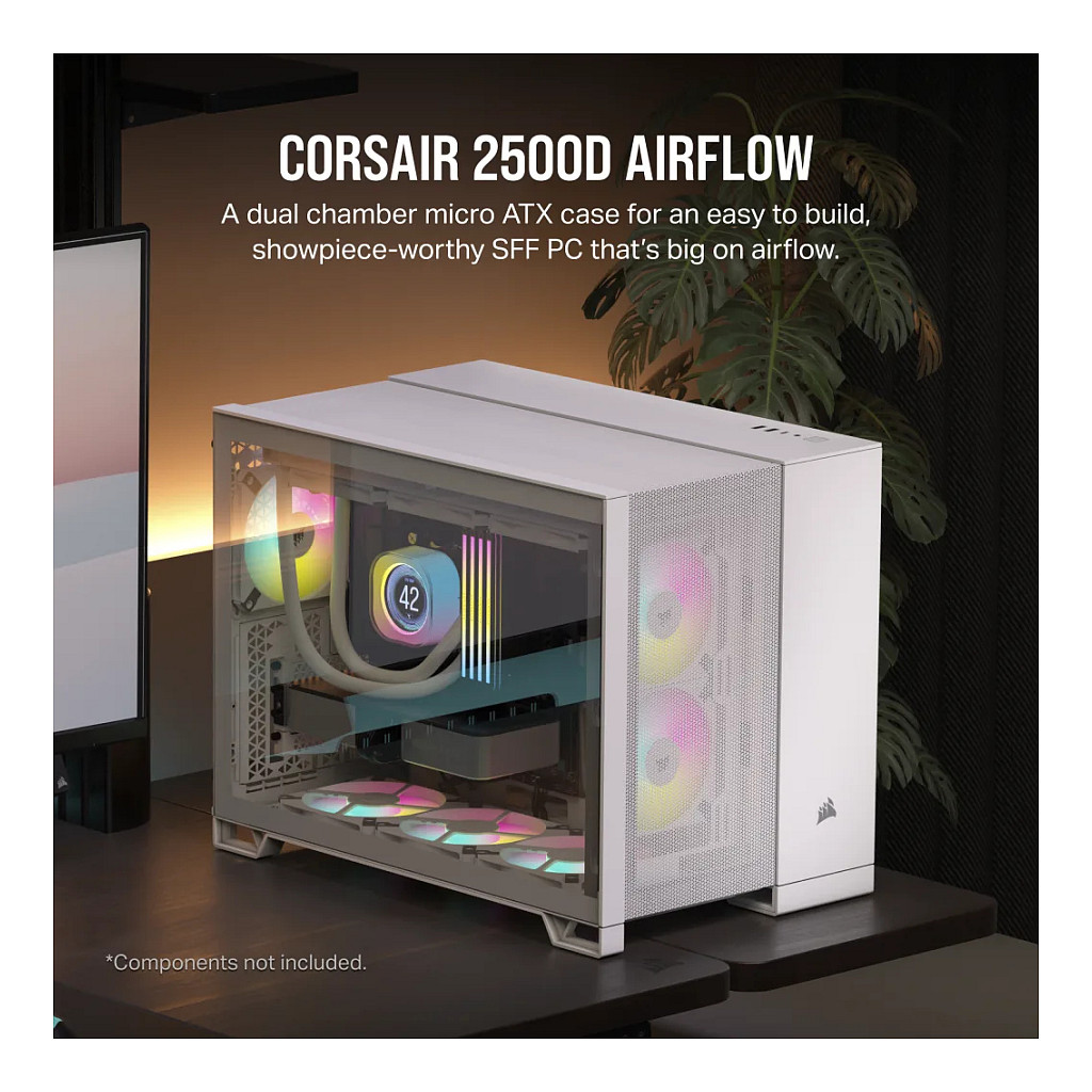 Kasë PC Corsair 2500D AIRFLOW / Midi Tower / Micro-ATX + Mini-ITX / 2x 120mm + 1x 120mm Fan Support / Tempered Glass - Bardhë - 2