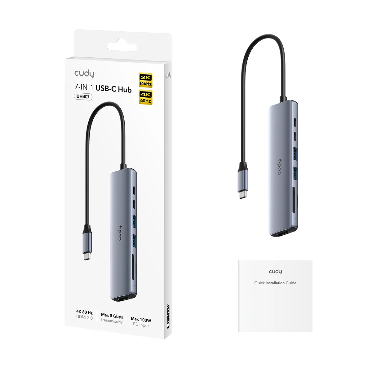 CUDY UH407 USB-C Hub 7-in-1 / HDMI 4K 60Hz / USB-A + USB-C / SD + TF / PD 100W - 2