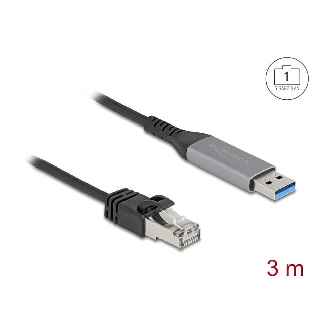 Kabllo USB DeLOCK 60757, USB 5 Gbps Type-A në RJ45 Gigabit Ethernet, 3 m - Zezë - 2