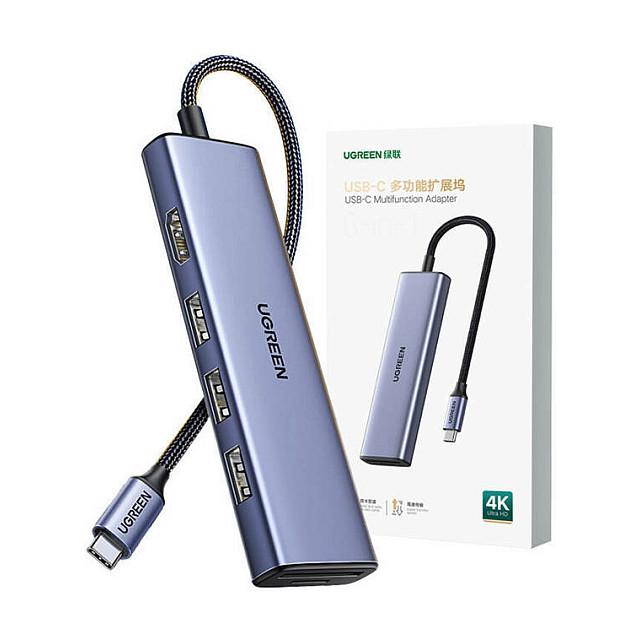 Hub USB-C UGREEN 20956A, 6-port, 3x USB-A 3.0, HDMI 4K 30Hz, SD/TF, 5Gbps - Argjend - 3