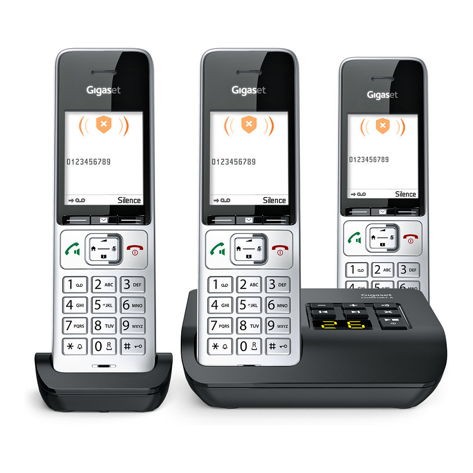 Telefon i thjeshtë Gigaset COMFORT 500A Trio / 2.2" / DECT & Hands-Free / 3 Aparatë - Zezë/Argjendtë - 7