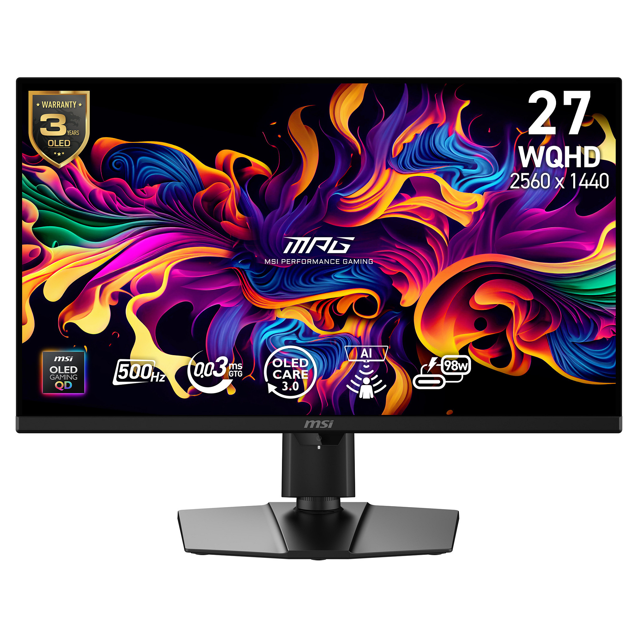 Monitor Gaming MSI MPG 271QR QD-OLED X50 / 26.5" / WQHD QD-OLED / 500Hz / 1ms / HDMI+DP+USB-C - Zezë