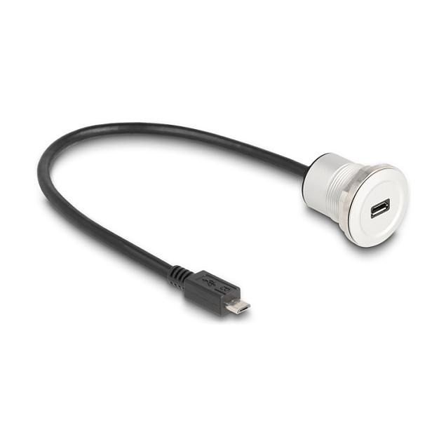 Kabllo USB DeLOCK 88184 / USB-B mashkull në USB-B femër / 0.3m / USB 2.0 - Zezë/Argjend