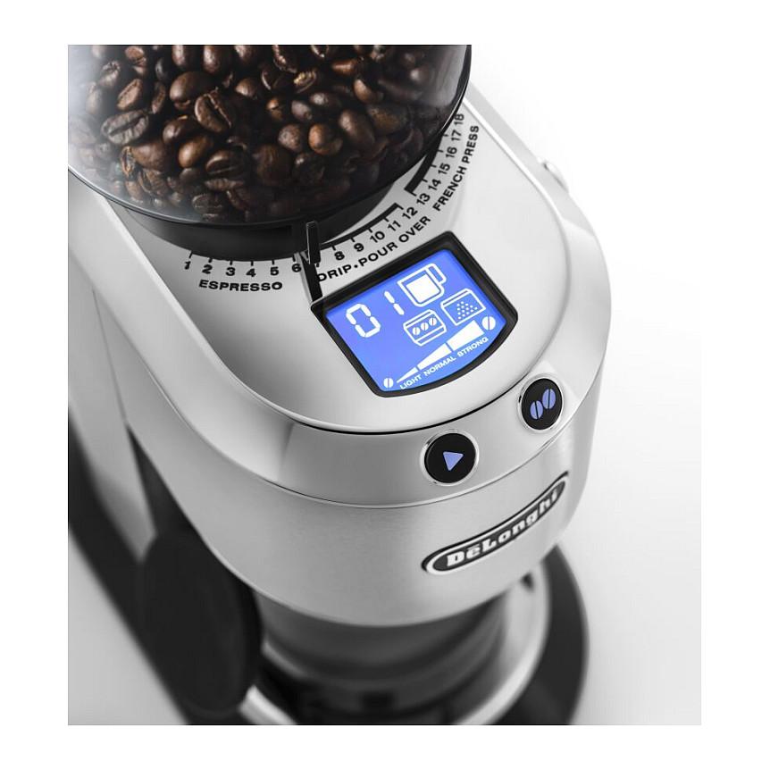 Mulli Elektrik për Kafe De’Longhi Dedica KG 521.M, 150W, 18 Nivele Bluarjeje, Kapacitet 350 g, Ekran LCD - Argjend/Zezë - 4