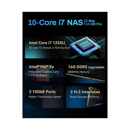 NAS TerraMaster T12-500 Pro, 12 Bay, Intel Core i7-1255U, 16GB DDR5, 2 × 10GbE, 2 × M.2 NVMe - Gri - 3