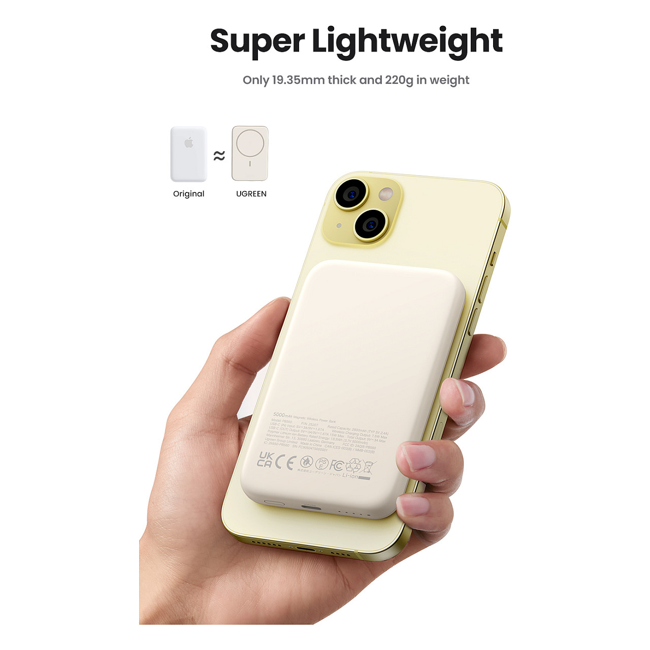 Powerbank Magnetik / 10000mAh / MagSafe / Wireless 15W / USB-C – Krem - 12