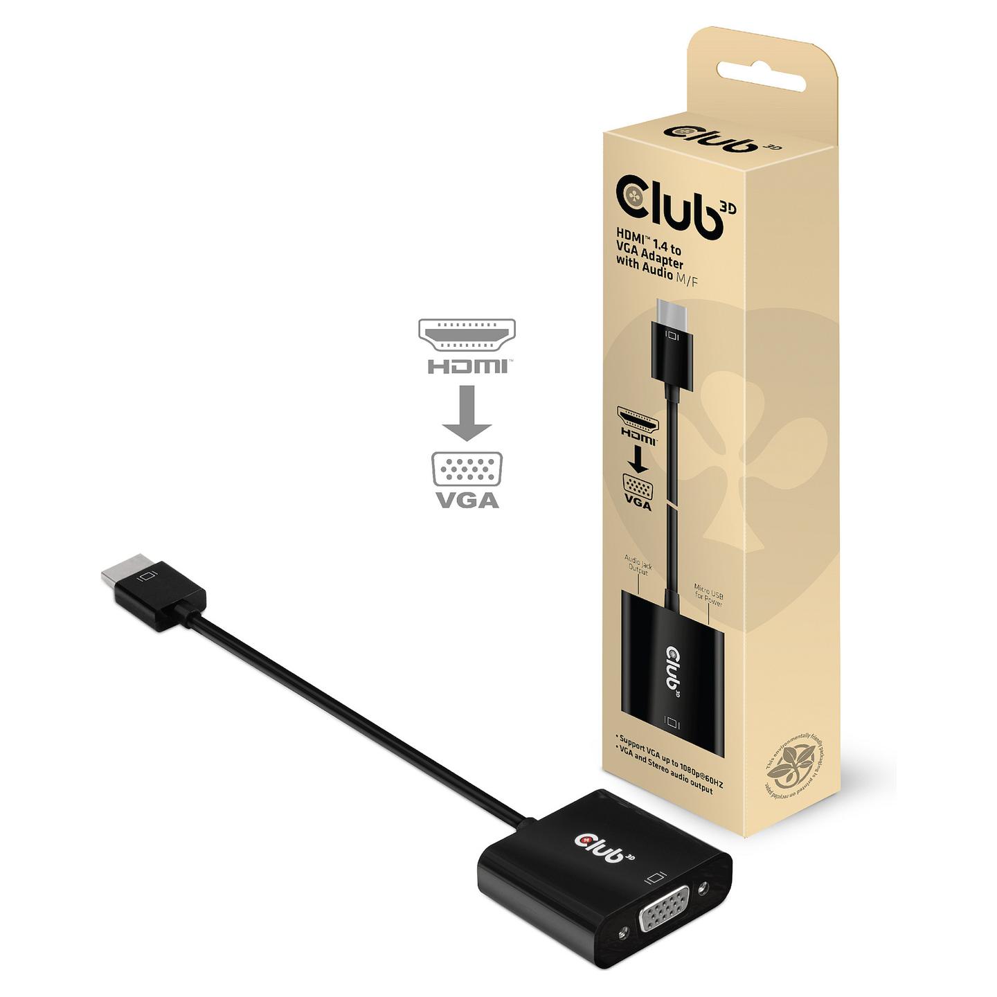 Kabllo HDMI Club 3D CAC-1302 / HDMI 1.4 në VGA / 0.5m / Full HD 60Hz / Audio - Zezë - 2